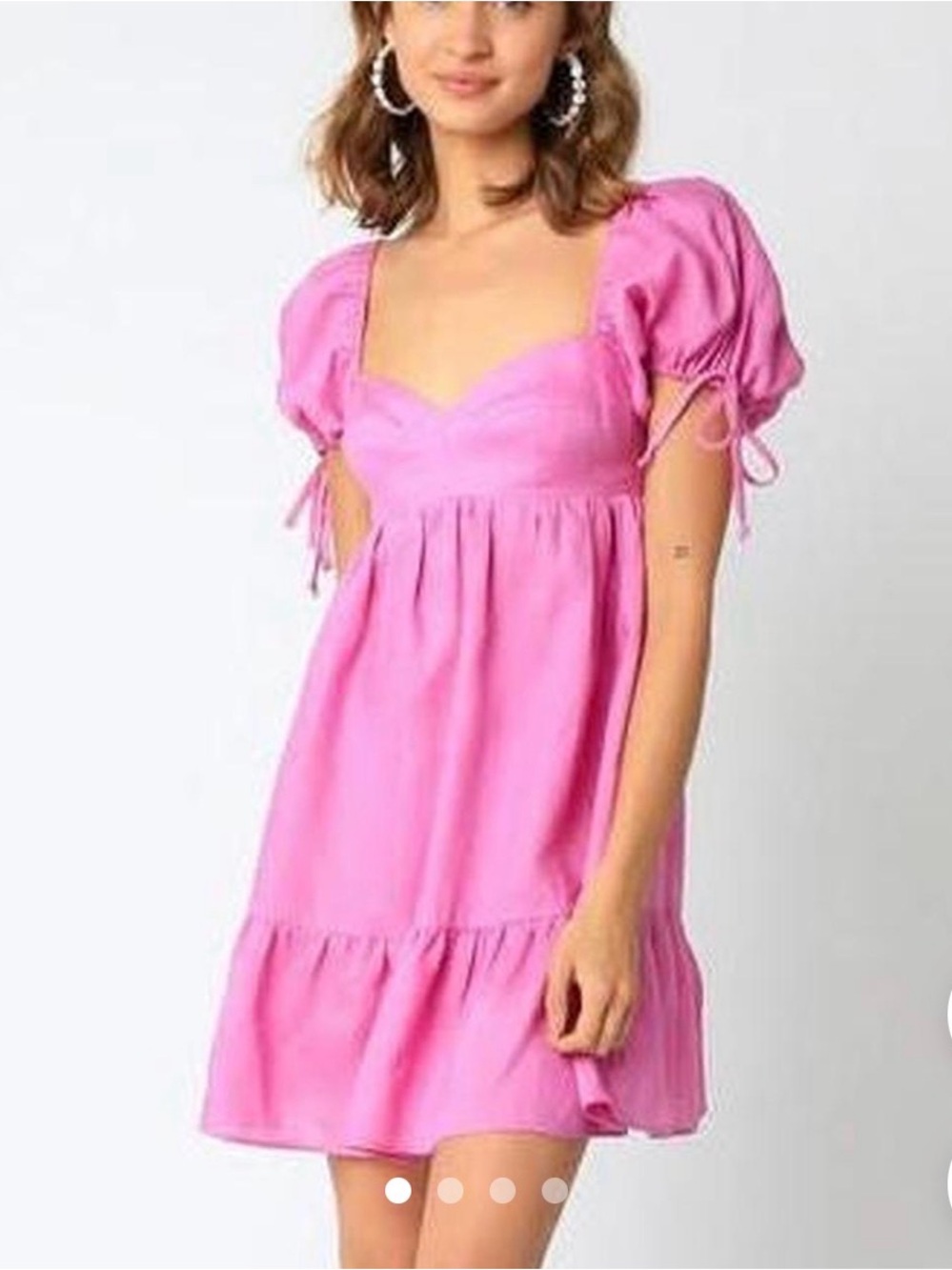 Olivaceous Pink Puff Sleeve Babydoll Linen Dress